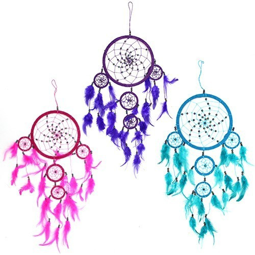 [BDC-12] Atrapasueños Bali aro grande - Turquesa/Rosa/Morado (Colores Surtidos)