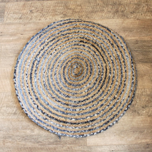 [JRug-04] Alfombra Redonda de Yute y Reciclaje de Mezclilla -  90 cm