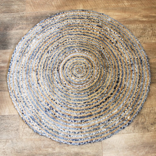 [JRug-05] Alfombra Redonda de Yute y Reciclaje de Mezclilla - 120 cm