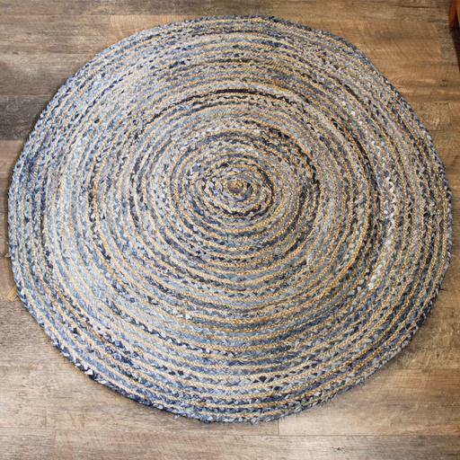 [JRug-06] Alfombra Redonda de Yute y Reciclaje de Mezclilla - 150 cm