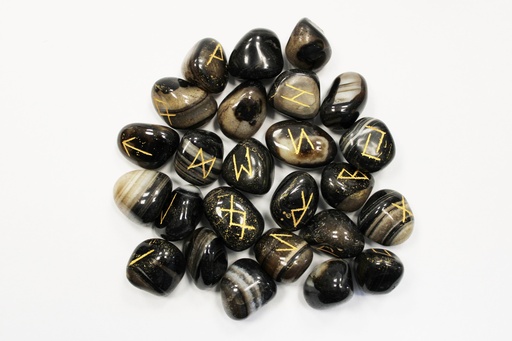 [Rune-32] Juego de Runa de la India en bolsas - Ónix negro
