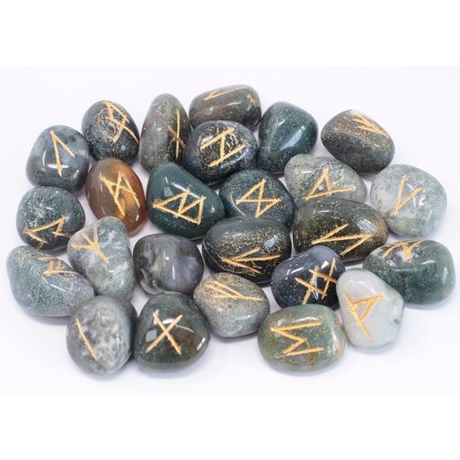 [Rune-46] juego de Runa de la India en bolsas - Ágata de musgo