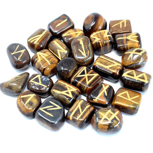 [Rune-52] juego de Runa de la India en bolsas - ojo de tigre