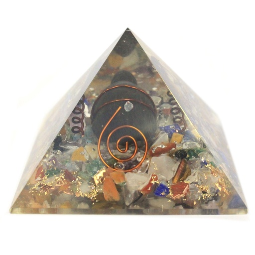 [ORGN-03] Org Orgonite Pirámide 60mm Gemchips, Cobre, Tortuga