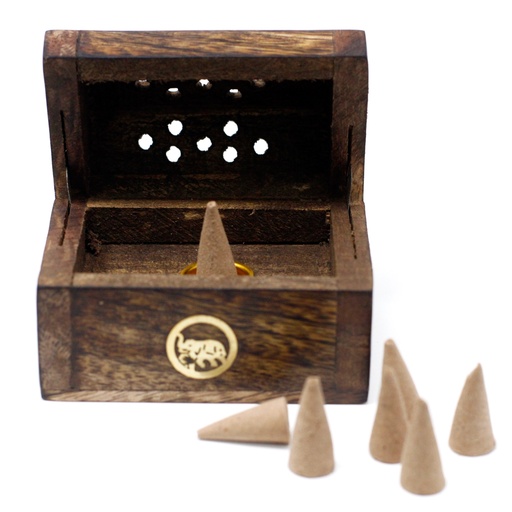 [ISH-135M] Mini Incense Cone Smoke Box - Mango Wood