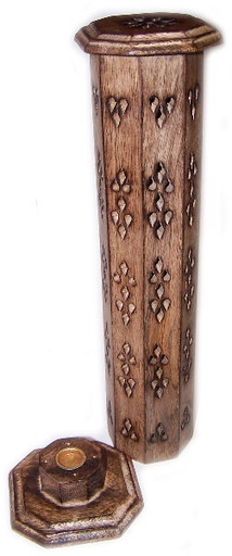 [ISH-96M] Box of 2 Hexaganal Incense Tower Smoke Box - Mango Wood