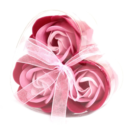 [LSF-14] Set de 3 flores de Jabón caja corazón - rosas rosa
