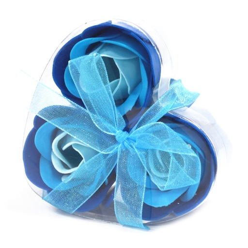 [LSF-16] Set de 3 flores de Jabón caja corazón - rosas azul
