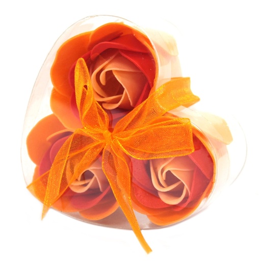 [LSF-18] Set de 3 flores de Jabón caja corazón - rosas melocotón