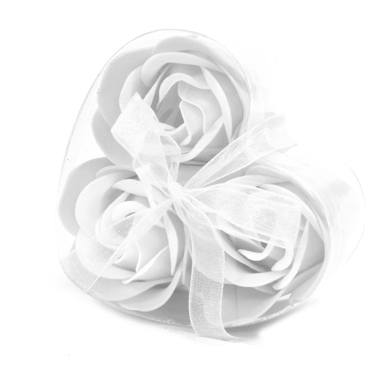 [LSF-26] Set de 3 flores de jabón caja corazón - rosas blanca