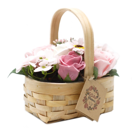 [SFB-19] Ramo  en canasta de mimbre - rosa med