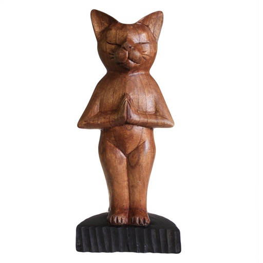 [WYC-01] Gato de yoga tallado a mano - De pie