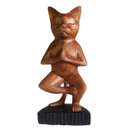 [WYC-02] Gato de yoga tallado a mano - Una Pierna
