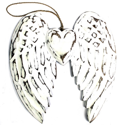 [AWL-02] Ala de ángel doble hecha a mano y corazón - 24cm