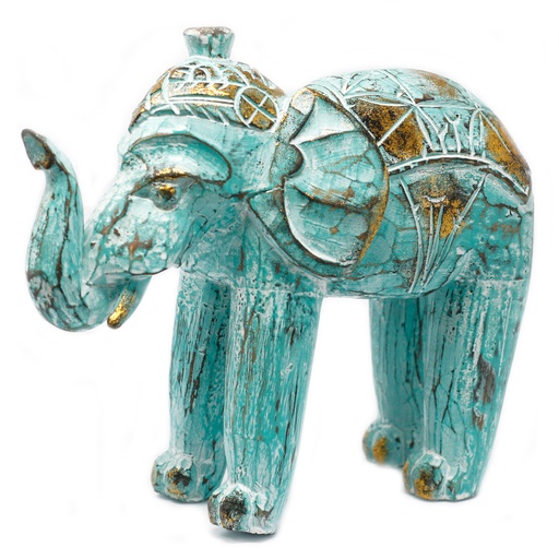 [VINTEP-02] Elefante Tallado en Madera - Oro Turquesa