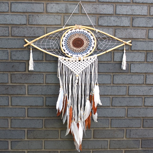 [EyeDC-01] Atrapasueños - Lrg Macramé Ojo Blanco / Gris / Marrón