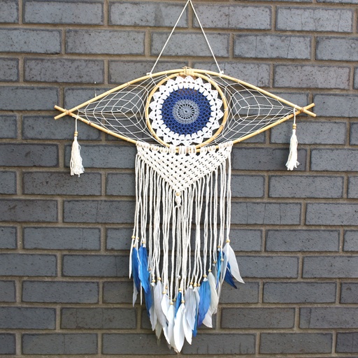 [EyeDC-02] Atrapasueños - Lrg Macramé Ojo Blanco / Azul / Gris
