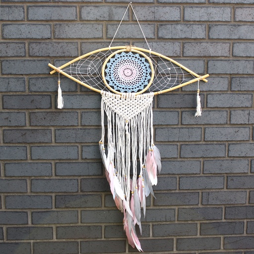 [EyeDC-03] Atrapasueños - Lrg Macramé Ojo Azul / Blanco / Rosa