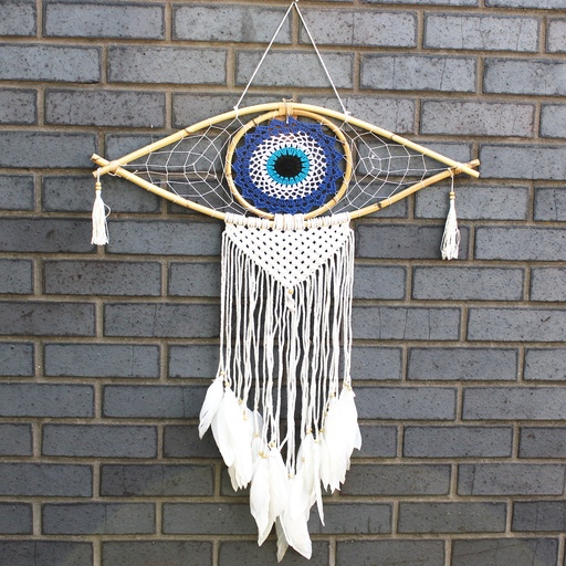 [EyeDC-04] Atrapasueños - Lrg Macramé Mal de Ojo Azul / Blanco / Negro