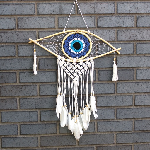 [EyeDC-08] Atrapasueños - Med Macramé Evil Eye Azul / Blanco / Negro