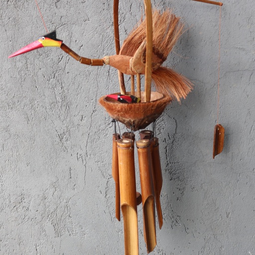 [BBamC-14] Campanilla de bambú - Acabado natural - Madre y polluelos